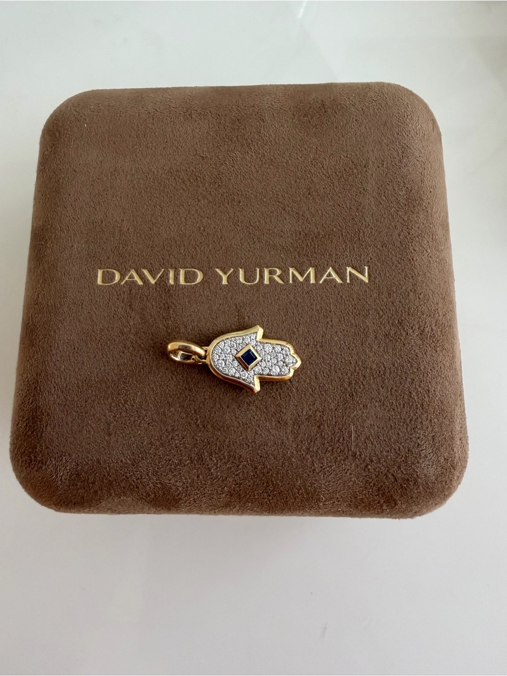 David Yurman Gold Hamsa Pendant with Blue sapphire and Pavé Diamonds